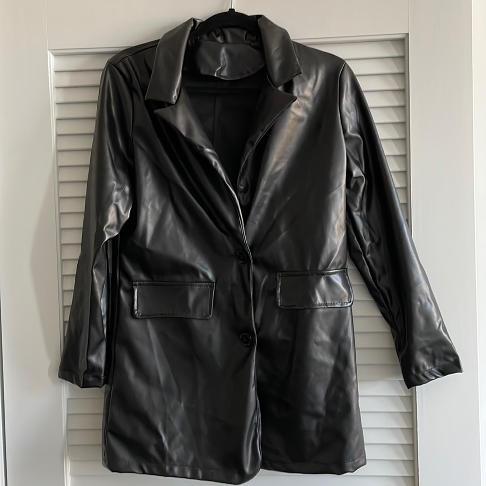 Faux leather blazer
